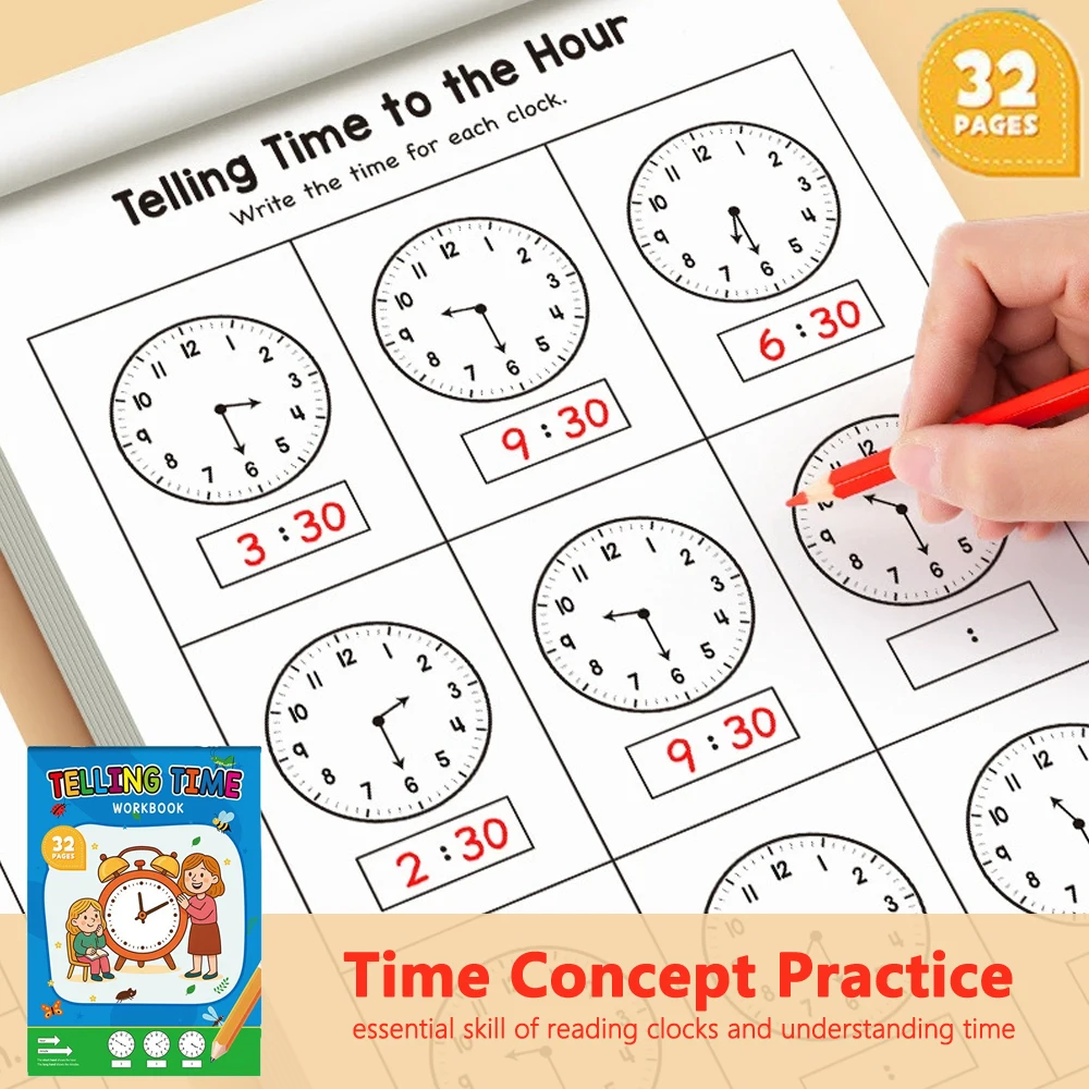 32 Pages Telling Time Workbook - Learning Workbook Preschool ulasan dan harga