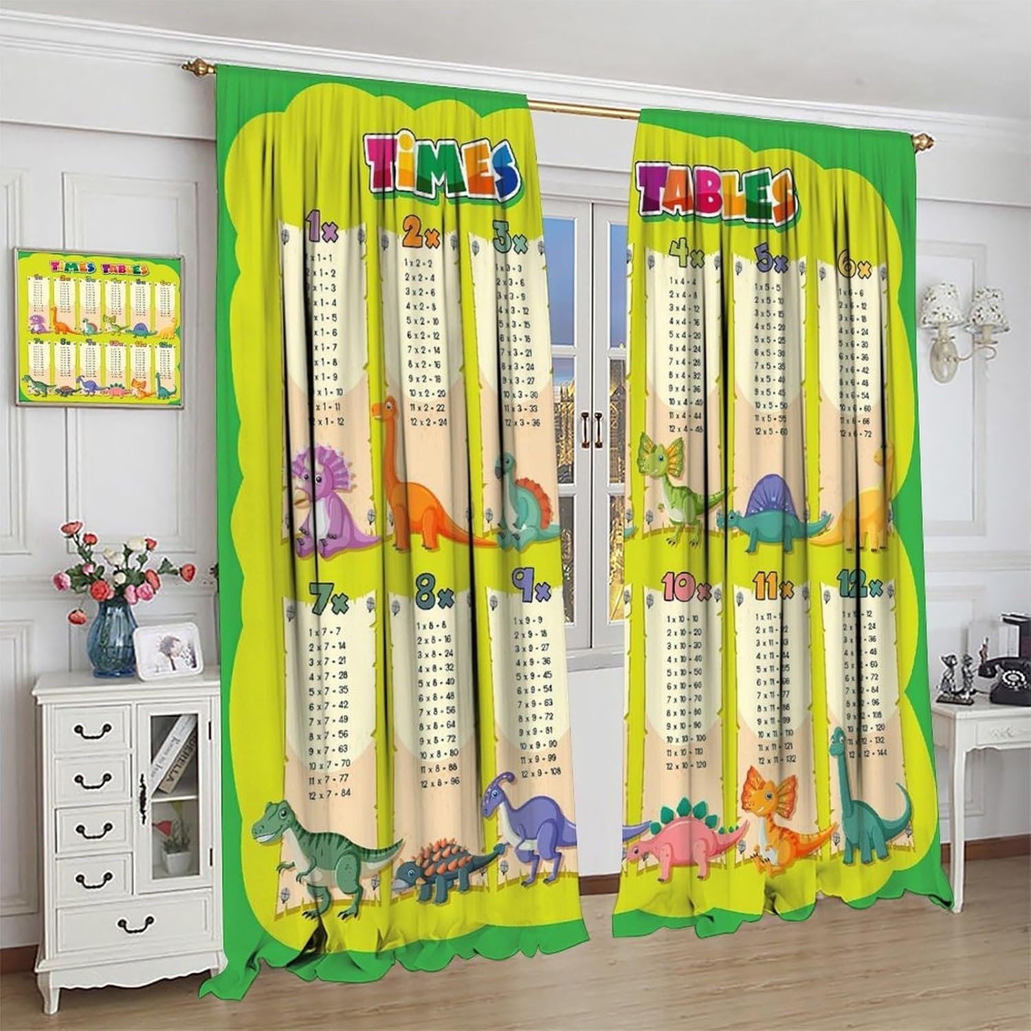 Dinosaur Times Table Curtain M - Kids Education Youtube ulasan dan harga